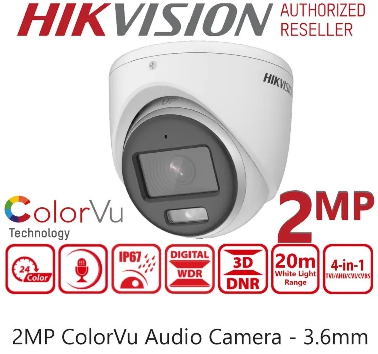 Picture of COLORVU HD-TVI CAMERA DS-2CE70DF0T-PFS 2MP 1080P, BUILT-IN RECORDING MIC  AUDIO