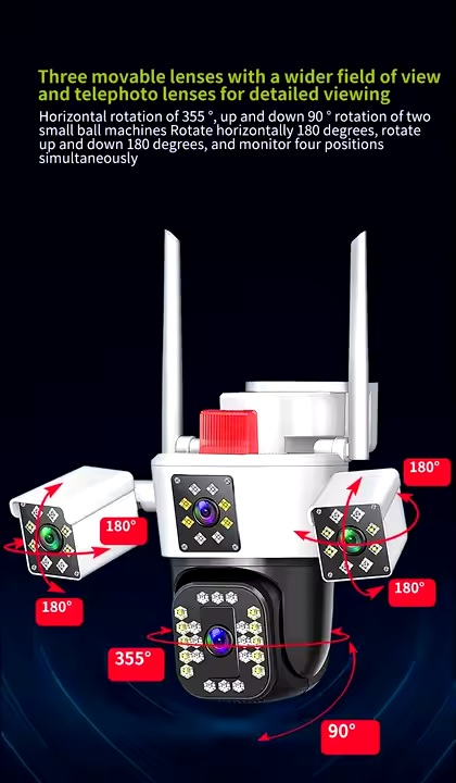 Picture of IPC360 HOME APPS 3 CAMERAS 6mp (2MP+2MP+2MP) outdoor Wifi Camera Home Wireless Home Security Panorama Cctv Ip Cameras Three Lens Three Screen Wifi PTZ Camera