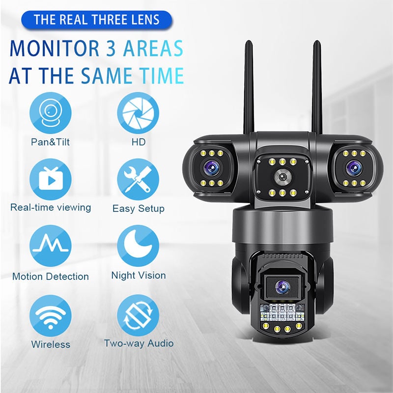Picture of V380 Pro WiFi Outdoor IP Camera, 6MP(2MP+2MP+2MP)  Triple Lens Triple Screen Security Video Monitor, Night Vision, Waterproof CCTV Cameras