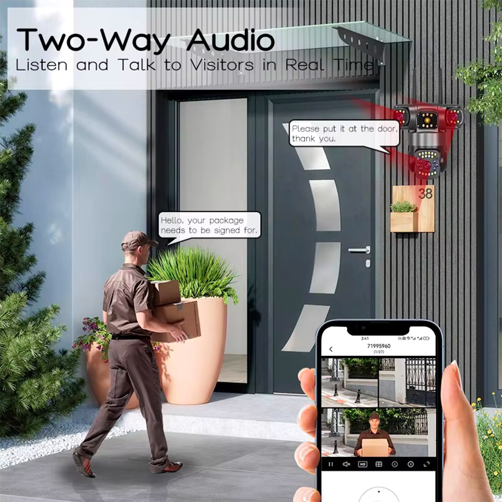 Picture of V380 Pro WiFi Outdoor IP Camera, 6MP(2MP+2MP+2MP)  Triple Lens Triple Screen Security Video Monitor, Night Vision, Waterproof CCTV Cameras