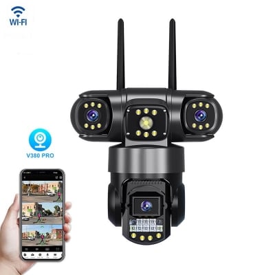 Picture of THREE LENS V380 Pro WiFi Outdoor  Camera, 6MP(2MP+2MP+2MP) Triple Lens Triple Screen Security Video Monitor, Night Vision, Waterproof CCTV Cameras