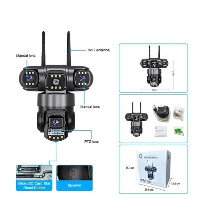 Picture of THREE LENS V380 Pro WiFi Outdoor  Camera, 6MP(2MP+2MP+2MP) Triple Lens Triple Screen Security Video Monitor, Night Vision, Waterproof CCTV Cameras