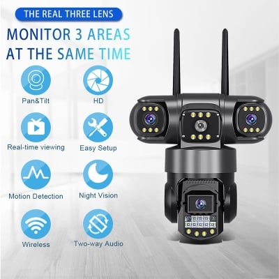 Picture of THREE LENS V380 Pro WiFi Outdoor  Camera, 6MP(2MP+2MP+2MP) Triple Lens Triple Screen Security Video Monitor, Night Vision, Waterproof CCTV Cameras