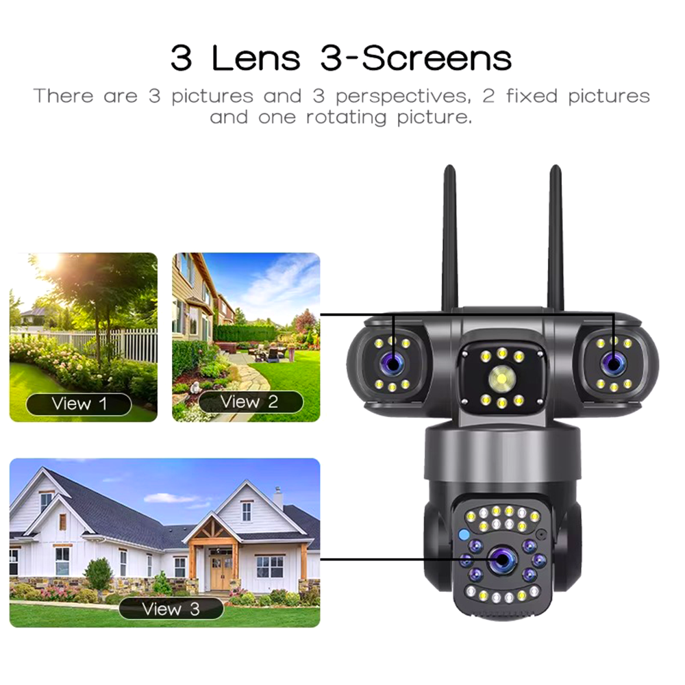 Picture of THREE LENS V380 Pro WiFi Outdoor  Camera, 6MP(2MP+2MP+2MP) Triple Lens Triple Screen Security Video Monitor, Night Vision, Waterproof CCTV Cameras