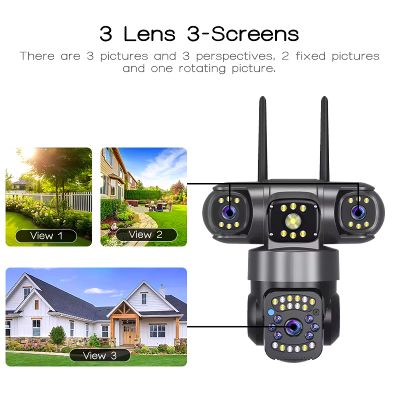 Picture of THREE LENS V380 Pro WiFi Outdoor  Camera, 6MP(2MP+2MP+2MP) Triple Lens Triple Screen Security Video Monitor, Night Vision, Waterproof CCTV Cameras
