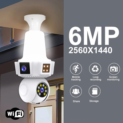 Picture of V380 PRO REAL 3 LENS BULB CAMERA FULL NIGHT COLOR 6MP( 2MP+2MP+2MP) WIFI  Three Lens 3 Screens Ip Cctv Color Night Vision Ptz Two Way Audio Security Light Bulb Camera