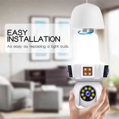 Picture of V380 PRO REAL 3 LENS BULB CAMERA FULL NIGHT COLOR 6MP( 2MP+2MP+2MP) WIFI  Three Lens 3 Screens Ip Cctv Color Night Vision Ptz Two Way Audio Security Light Bulb Camera