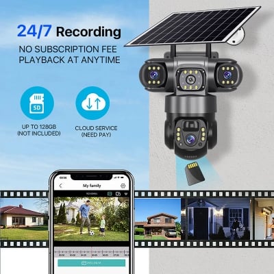 Picture of SOLAR 4G SIM V380pro 2 CAMERS 2 Lens With 3 Mobile Screens Solar 6MP 4G SIM Card Camera PTZ Security with 8W Solar Panel 8000mAh Battery for Home Safety