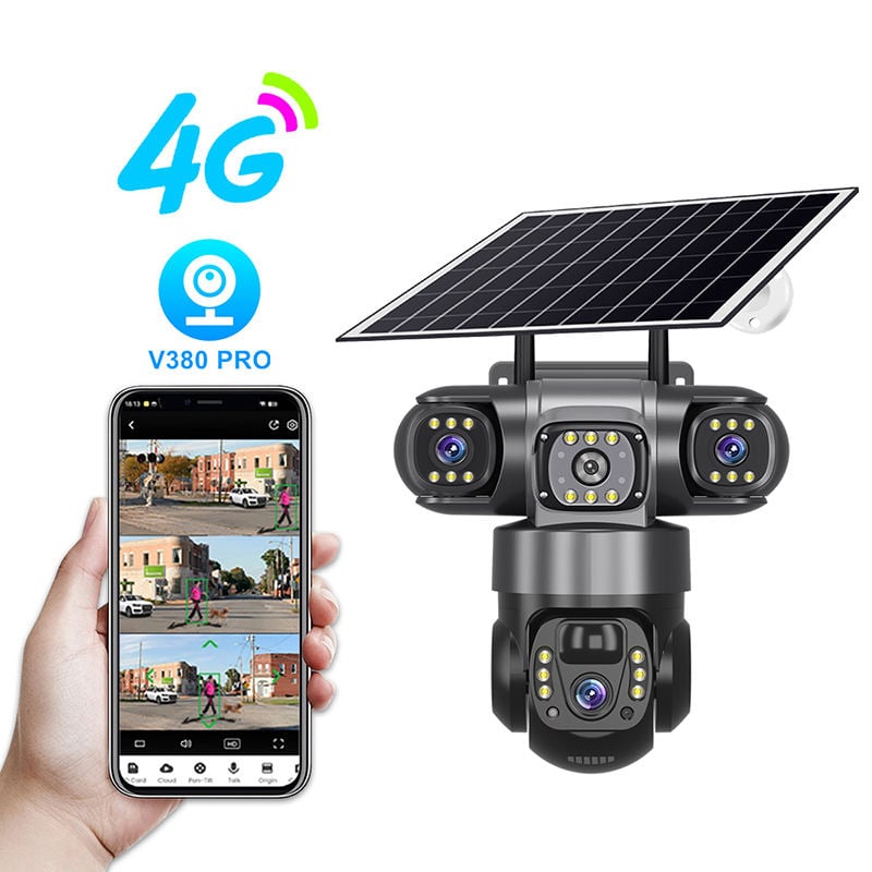 Picture of SOLAR 4G SIM V380pro 2 CAMERS 2 Lens With 3 Mobile Screens Solar 6MP 4G SIM Card Camera PTZ Security with 8W Solar Panel 8000mAh Battery for Home Safety