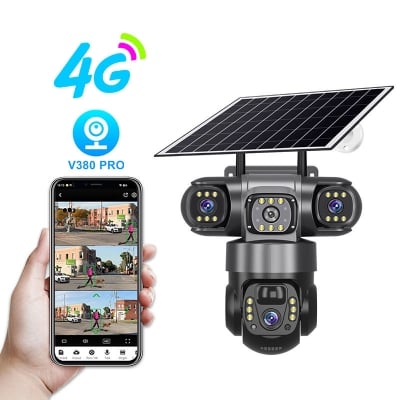 Picture of SOLAR 4G SIM V380pro 2 CAMERS 2 Lens With 3 Mobile Screens Solar 6MP 4G SIM Card Camera PTZ Security with 8W Solar Panel 8000mAh Battery for Home Safety