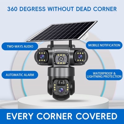 Picture of SOLAR 4G SIM V380pro 2 CAMERS 2 Lens With 3 Mobile Screens Solar 6MP 4G SIM Card Camera PTZ Security with 8W Solar Panel 8000mAh Battery for Home Safety