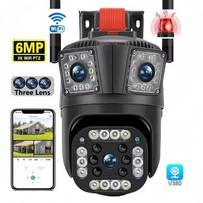 Picture of V380 Pro Wifi Camera REAL THREE CAMERA Three Lens MOBILE THREE SCREEN Two Way Audio Ptz Outdoor Security Network Three Screens IP Wireless Surveillance Camera OUT DOOR NIGHT VISION