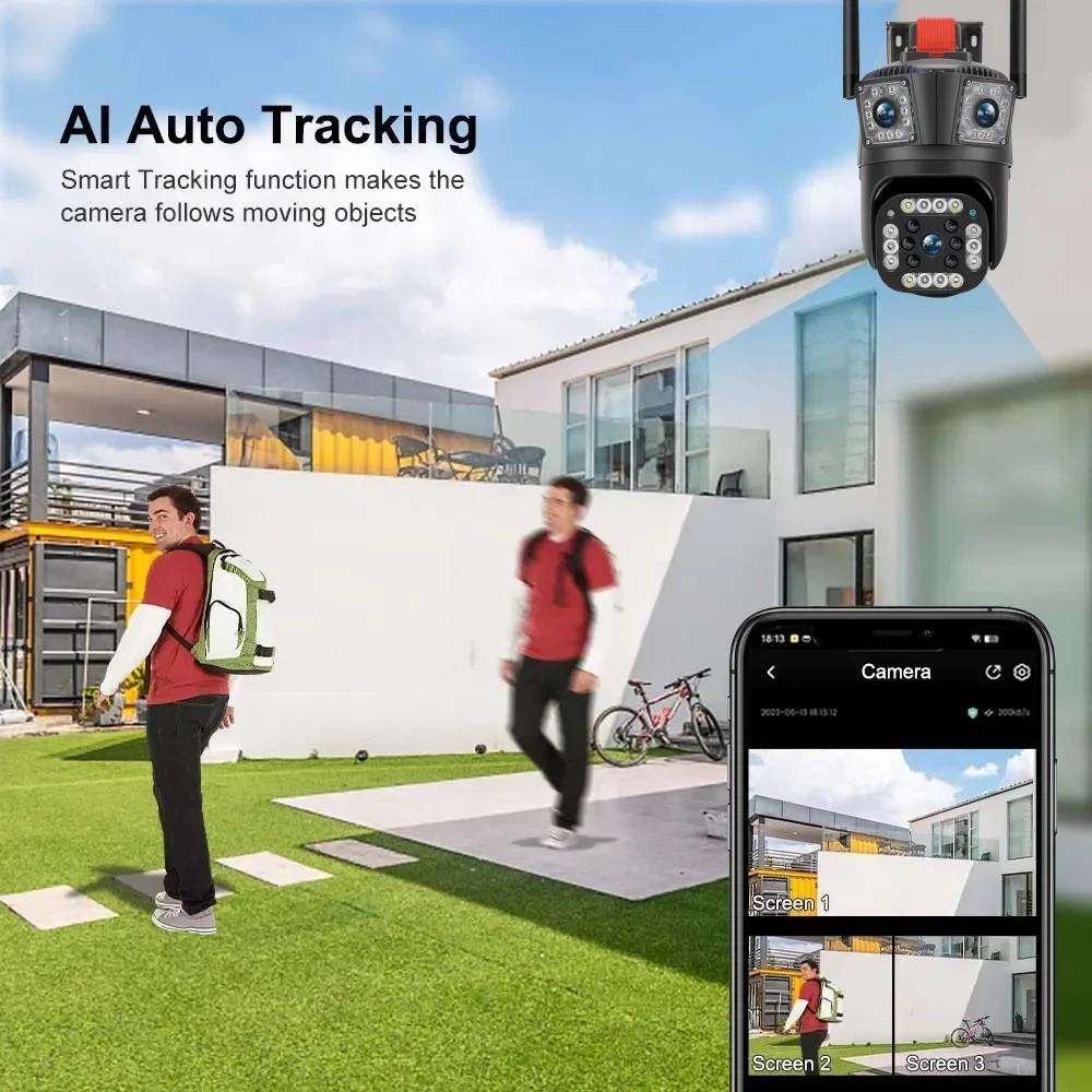 Picture of V380 Pro Wifi Camera REAL THREE CAMERA Three Lens MOBILE THREE SCREEN Two Way Audio Ptz Outdoor Security Network Three Screens IP Wireless Surveillance Camera OUT DOOR NIGHT VISION