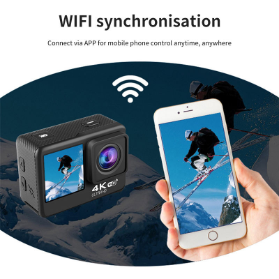 Picture of AUSEK AT-Q60AR-T 4K 4K30fps/60fps WiFi Sports Camera 2-inch + 1.3-inch dual screen with touch and timer selfie "touch Screen Waterproof 30M Sport AUSEK Action Camera 900MH BTTERY 90 MIN VIDEO