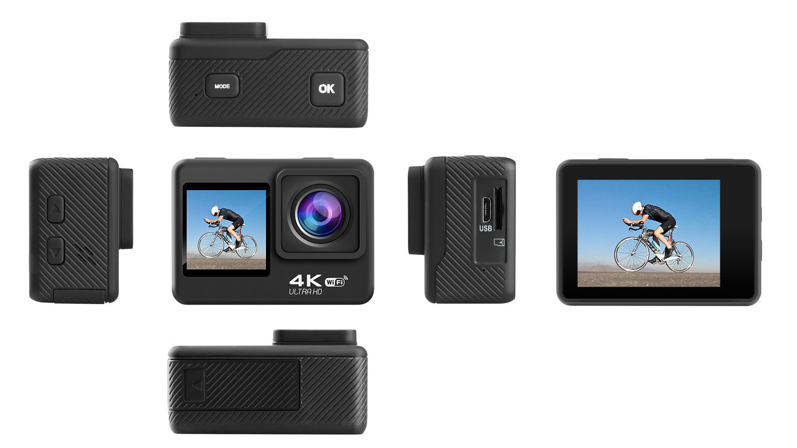 Picture of AUSEK AT-Q60AR-T 4K 4K30fps/60fps WiFi Sports Camera 2-inch + 1.3-inch dual screen with touch and timer selfie "touch Screen Waterproof 30M Sport AUSEK Action Camera 900MH BTTERY 90 MIN VIDEO