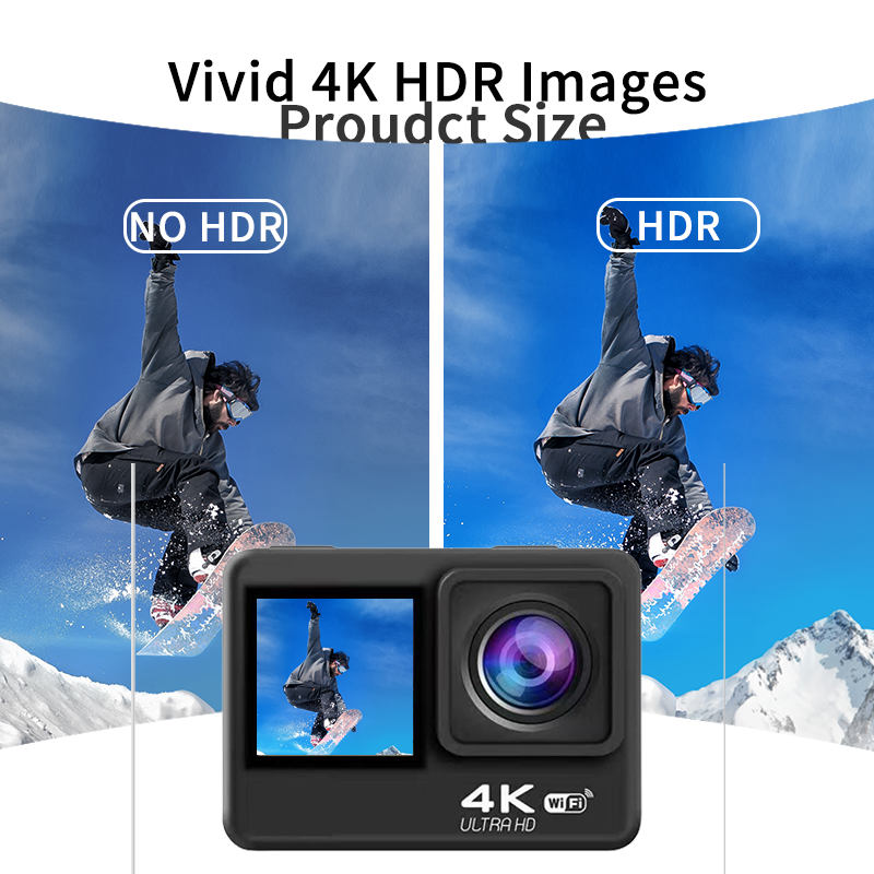 Picture of AUSEK AT-Q60AR-T 4K 4K30fps/60fps WiFi Sports Camera 2-inch + 1.3-inch dual screen with touch and timer selfie "touch Screen Waterproof 30M Sport AUSEK Action Camera 900MH BTTERY 90 MIN VIDEO