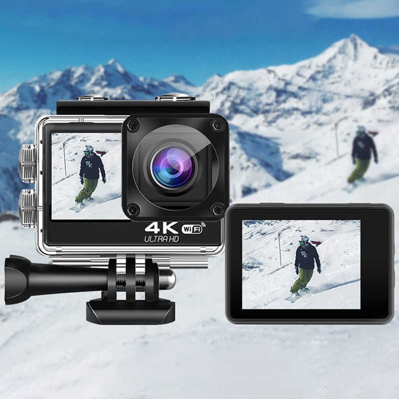 Picture of AUSEK AT-Q60AR-T 4K 4K30fps/60fps WiFi Sports Camera 2-inch + 1.3-inch dual screen with touch and timer selfie "touch Screen Waterproof 30M Sport AUSEK Action Camera 900MH BTTERY 90 MIN VIDEO