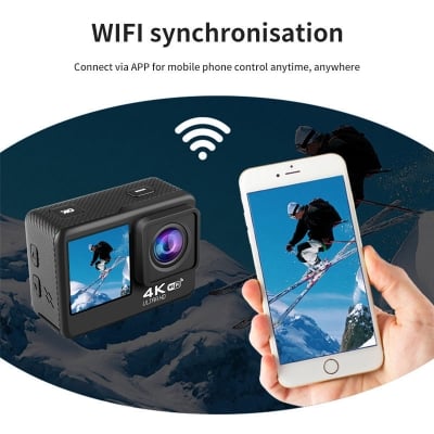 Picture of AUSEK AT-Q60AR-T 4K 4K30fps/60fps WiFi Sports Camera 2-inch + 1.3-inch dual screen with touch and timer selfie "touch Screen Waterproof 30M Sport AUSEK Action Camera 900MH BTTERY 90 MIN VIDEO