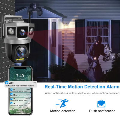 Picture of V380 Pro Camera 2 CAMERAS BUT 3 MOBILE SCREEN  2K 4MP Outdoor Dual Lens Wireless PTZ Waterproof Security CCTV With Three Screen Wifi Security Network Cameras