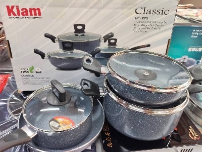 Picture of Kiam Non Stick 7 Pcs Cookware Set For Superior Release -1Pc Casserol, 1Pc Fry pan, 1Pc Karai and 1Pc Milk pan with 3 lids