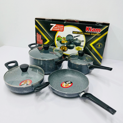 Picture of Kiam Non Stick 7 Pcs Cookware Set For Superior Release -1Pc Casserol, 1Pc Fry pan, 1Pc Karai and 1Pc Milk pan with 3 lids