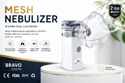 Picture of BRAVO Premium Portable Mesh Nebulizer Ultra-Quiet Handheld Inhalation Therapy Device for Children & Adults (Non-Rechargeable)