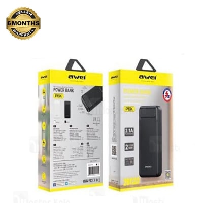 Picture of Awei P6K 20000mAh Fast Charging Dual USB Port Powerbank Micro USB and Type C Input Power Bank Black