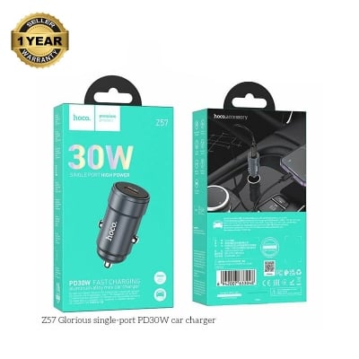 Picture of Hoco Z57 Glorious Single-Port PD30W Car Charger – Premium Fast Charging Power in a Compact Design