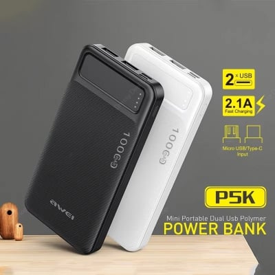 Picture of AWEI P5K Portable Power Bank 10000mAh Power bank Dual USB A Type c Micro Dual input Fast Charge