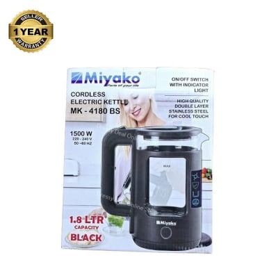 Picture of Miyako MK-4180 BS Automatic Cordless Electric Kettle  high qualiy double layerTransparent Glass kettly 1500 Watt