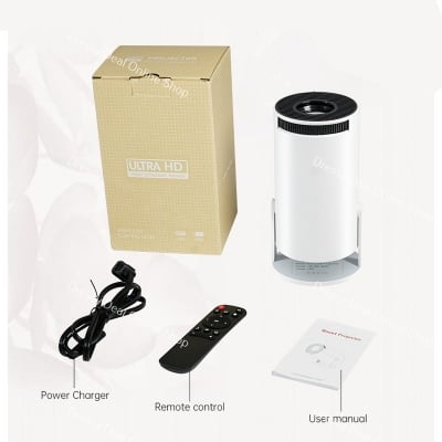 Picture of Mini Projector with Android 11, HY300 Home Projector 4K Ultra Hd Support, Smart Magcubic Projector 5G WIFI6 BT5.0 Auto Horizontal Correction, 180°Rotatable Outdoor Projector for Phone/Laptop (White)