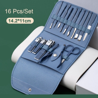 Picture of Nail Clippers 16pcs Manicure & Pedicure Tool Set, Stainless Steel Nail Cutter Kit for men and women, with Leather Bag, Travel Grooming Kit for Facial, Cuticle and Nail Care