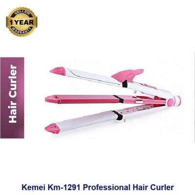 Picture of Kemei Km-1291 Professional 3 In 1 Electric Multifunction Ceramic coating Iron Wave Zig Zag Hair Curler and Straighter for women
