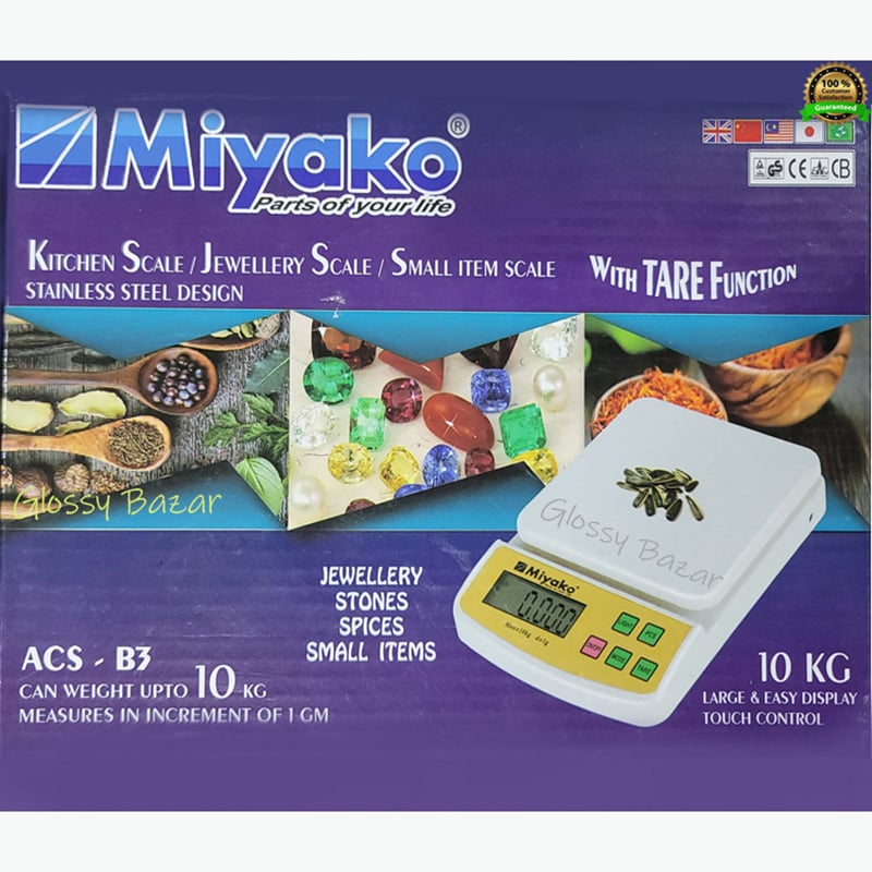 Picture of Miyako ACS-B3 Digital Kitchen & Jewelry Scale – 10KG Precision Weighing Scale