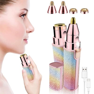 Picture of GlowEase™ Electric Hair Remover Trimmer for Women, Rechargeable 2-in-1 Smooth Facial Razor, Painless Eyebrow Shaver with LED Light for Lip, Chin, Bikini, Fuzz & Mustache