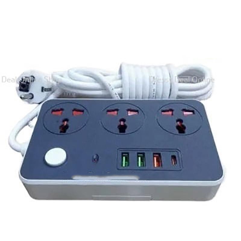 Picture of Maxline ML-804, Multifunction 3 Socket & 4 USB With Lightning Port Fast Charging PD20W QC3.0 Multiplug Power 3 Socket Multiplug