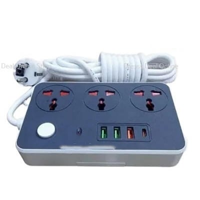 Picture of Maxline ML-804, Multifunction 3 Socket & 4 USB With Lightning Port Fast Charging PD20W QC3.0 Multiplug Power 3 Socket Multiplug