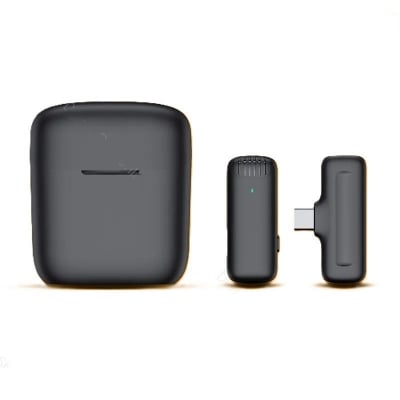 Picture of J11 Wireless Lavalier Microphone with Charging Case, Lapel Microphone, Clip On Mic for iPhone Android - Microphone- black