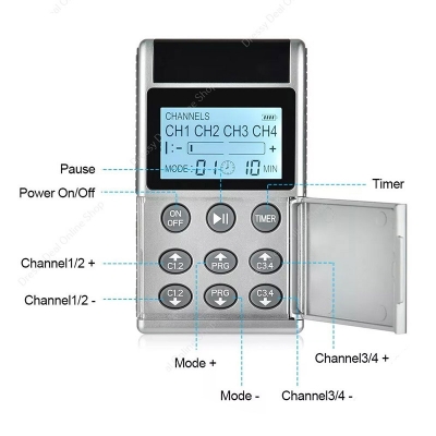 Picture of 15 Modes TENS Therapy Massager for Pain Relief - 4 Output Electric EMS Muscle Stimulator for Back, Neck, Foot, Leg