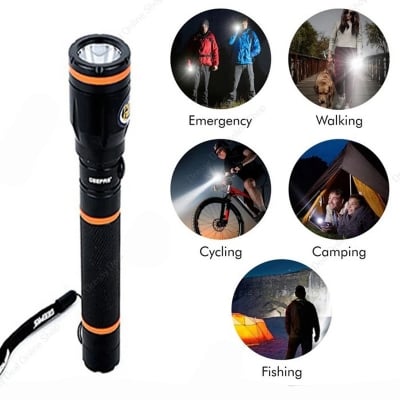 Picture of Geepas GFL4659 Rechargeable LED Flashlight - Portable Waterproof Hyper Bright 3W CREE LED Torch Light | 1.5 Hours Working with 1000M Distance Range