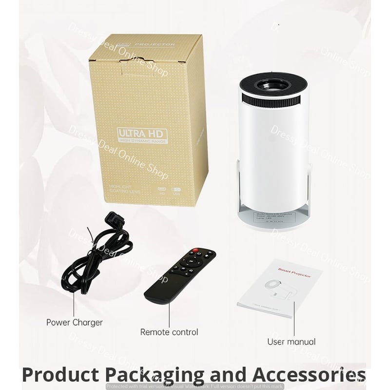 Picture of Mini Projector with Android 11, HY300 Home Projector 4K Ultra Hd Support, Smart Magcubic Projector 5G WIFI6 BT5.0 Auto Horizontal Correction, 180°Rotatable Outdoor Projector for Phone/Laptop (White)