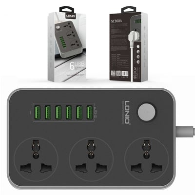 Picture of LDNIO SC3604 6 USB Charging Ports Sockets  with 3 plug Outlet Power Strip multiplug