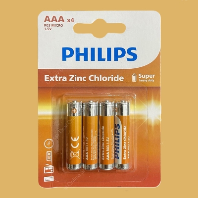 Picture of Philips AAA Extra Zinc Chloride super heavy duty Batteries - 1.5v 4 pcs pack -Orange