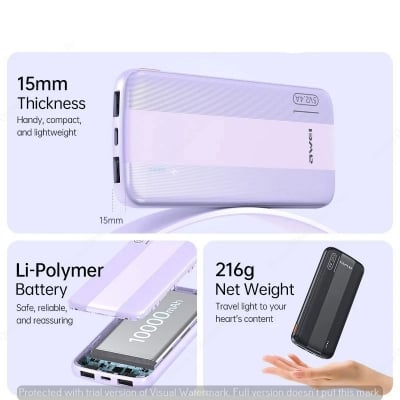 Picture of Awei P20K 10000mAh Powerbank 2.4A Slim PowerBank Dual Output