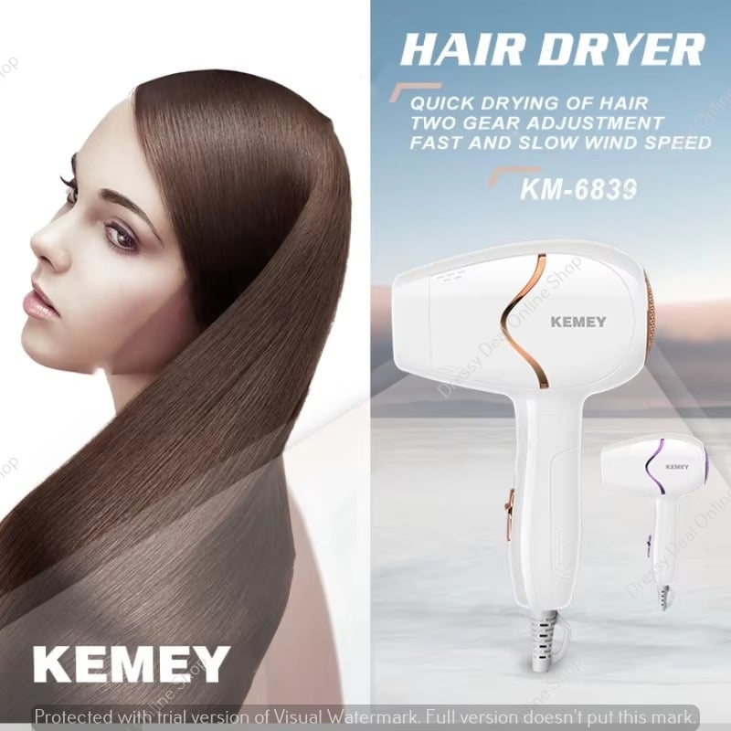 Picture of KEMEY KM-6839 Portable Anion Hair Dryer hair care Professinal Quick Dry 1800W Travel Foldable Hairdryer