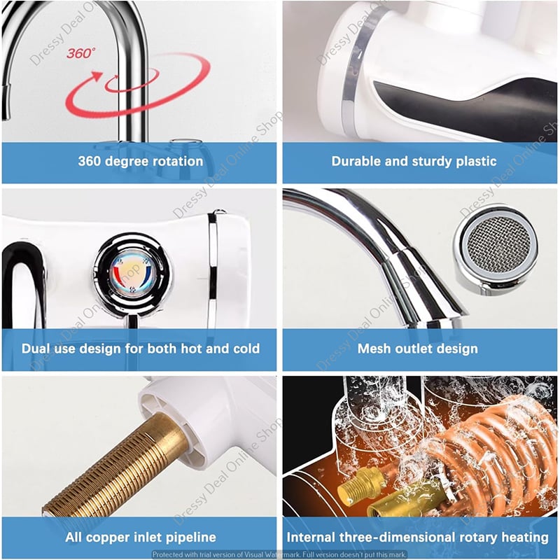 Picture of Instant Tankless Electric Water Heater Faucet 360° Rotating Hot Water Faucet with LED Digital Display Fast Heating Tap for Kitchen Bathroom Big Under Bend