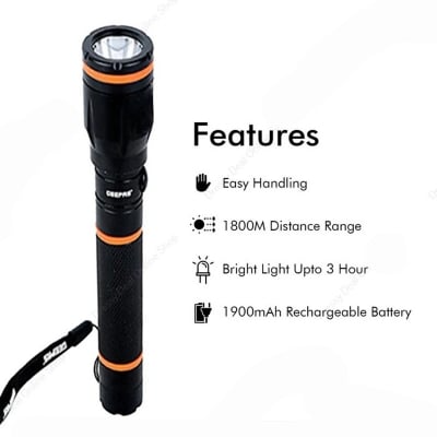 Picture of Geepas GFL4659 Rechargeable LED Flashlight - Portable Waterproof Hyper Bright 3W CREE LED Torch Light | 1.5 Hours Working with 1000M Distance Range