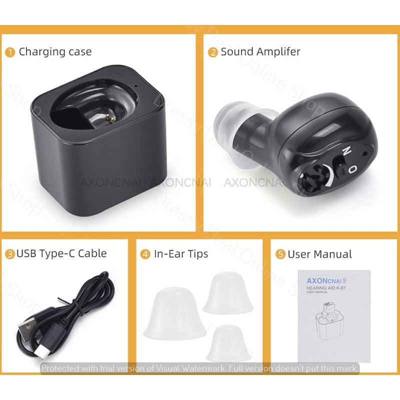 Picture of Axon K-87 Digital Hearing Device Rechargeable Single Ear Adjustable Volume Hearing Aid