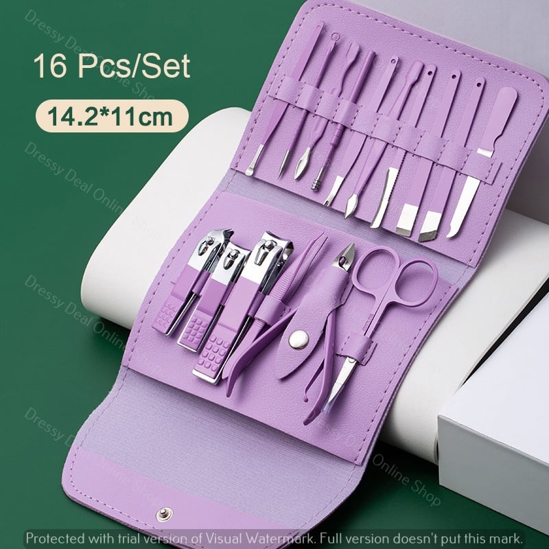 Picture of Nail Clippers 16pcs Manicure & Pedicure Tool Set, Stainless Steel Nail Cutter Kit for men and women, with Leather Bag, Travel Grooming Kit for Facial, Cuticle and Nail Care