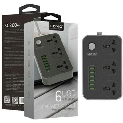 Picture of LDNIO SC3604 6 USB Charging Ports Sockets  with 3 plug Outlet Power Strip multiplug